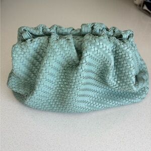 Anthropologie Woven Clutch in Light Green, shoulder strap included.